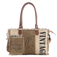 SANDTONE schoudertas  van canvas en leer bruin-beige