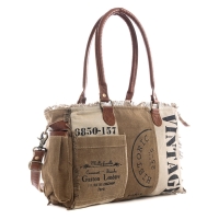 SANDTONE schoudertas  van canvas en leer bruin-beige