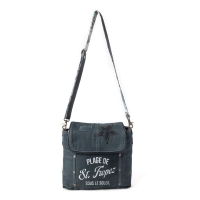 EXPLORER INDIGO schoudertas canvas met leer  indigo-wit