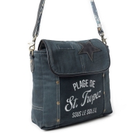 EXPLORER INDIGO schoudertas canvas met leer  indigo-wit
