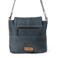 EXPLORER INDIGO schoudertas canvas met leer  indigo-wit