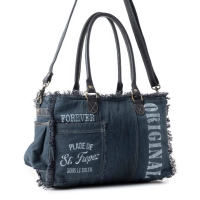 COASTEL BLUE schoudertas canvas en leer blauw