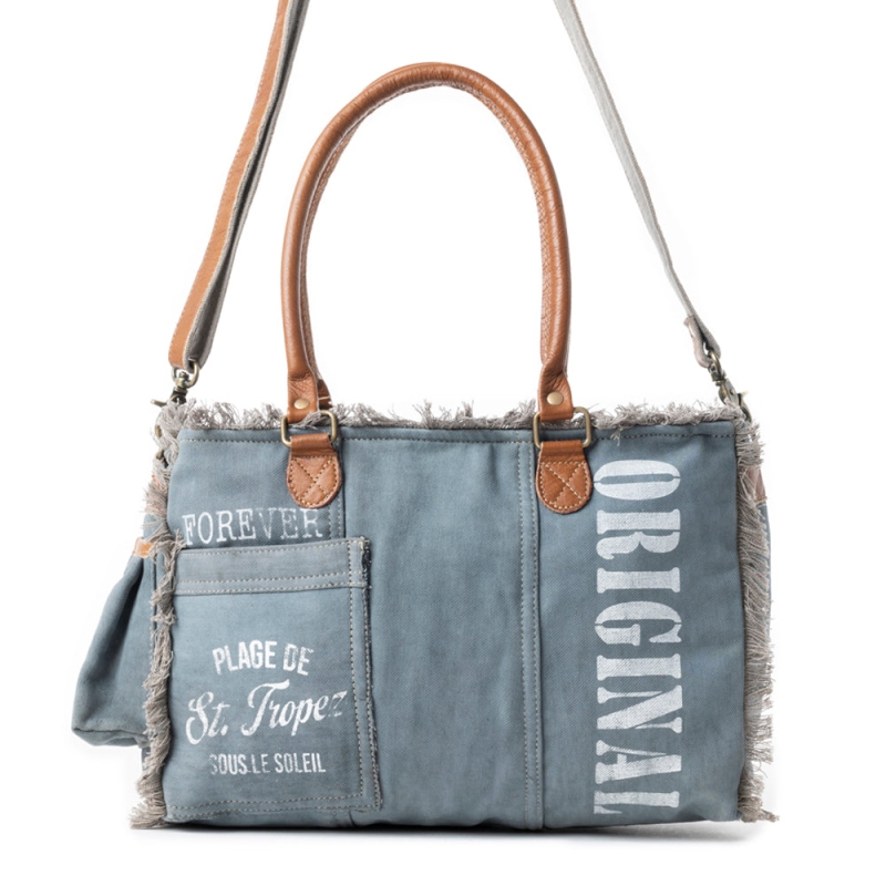 COASTEL DENIM schoudertas van canvas en leer denim-wit