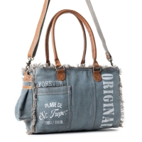 COASTEL DENIM schoudertas van canvas en leer denim-wit
