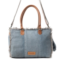 COASTEL DENIM schoudertas van canvas en leer denim-wit