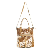 MAVERICK schoudertas canvas met koeienhuid bruin