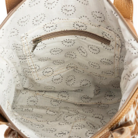 MAVERICK schoudertas canvas met koeienhuid bruin