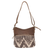 COFFEE schoudertas bruin canvas en leer