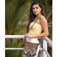 COFFEE schoudertas bruin canvas en leer