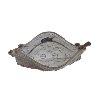 PINK schoudertas canvas en koeienhuid