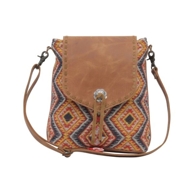 FLAME schoudertas canvas en leer