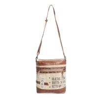 Vintage Cargo schoudertas beige canvas en leer