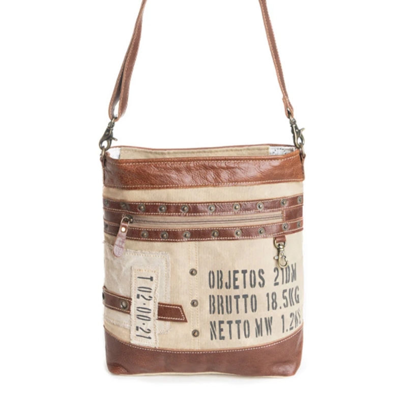 Vintage Cargo schoudertas beige canvas en leer