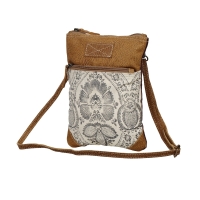LOTUS kleine crossbody bruin-offwhite canvas en leer