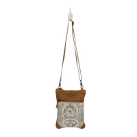 LOTUS kleine crossbody bruin-offwhite canvas en leer