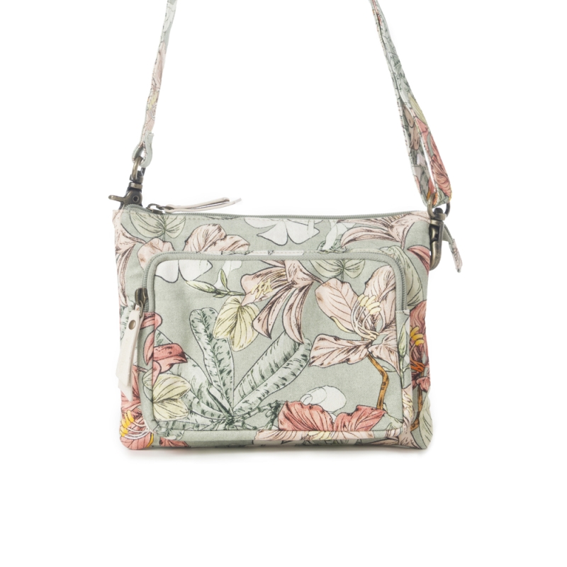 VINTAGE GARDEN crossbody canvas groen met bloemenprint