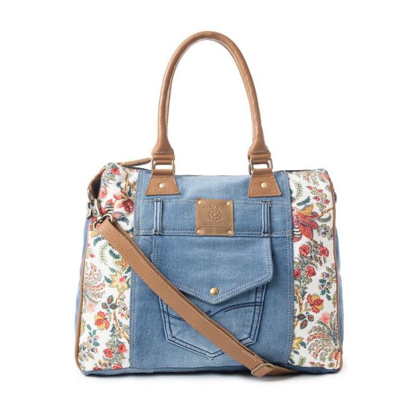 FLEUR schoudertas denim en bloemenprint