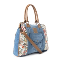 FLEUR schoudertas denim en bloemenprint
