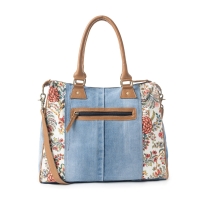 FLEUR schoudertas denim en bloemenprint