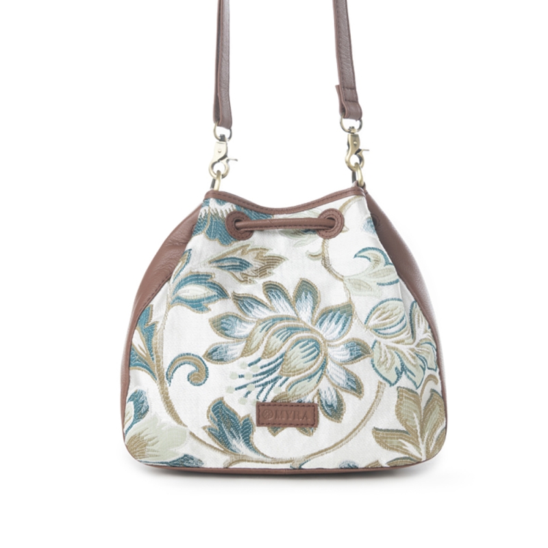 ALPINE schoudertas bruin leer met jacquard stof