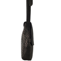 SNAKE leren crossbody met slangenprint zwart