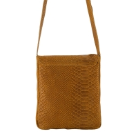 SNAKE leren crossbody met slangenprint cognac bruin