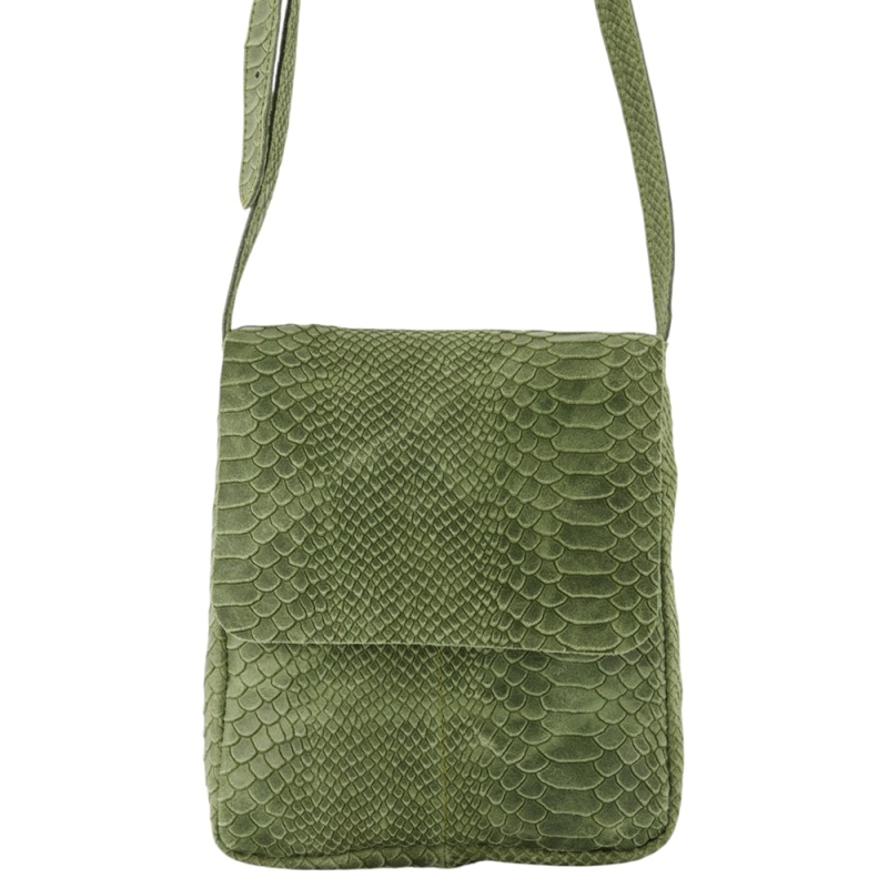 SNAKE leren crossbody met slangenprint groen