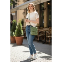 SNAKE leren crossbody met slangenprint groen