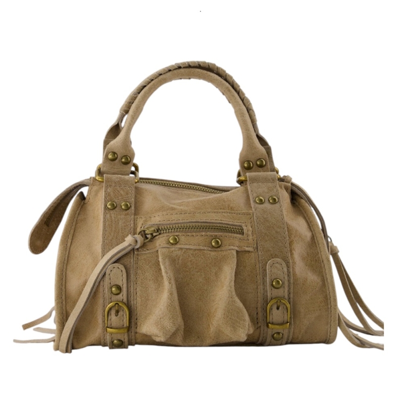 YONI kleine leren crossbody-handtas zandkleur