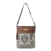 JACQUI schoudertas canvas leer grijs blauw bruin