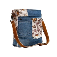 FLORA denim schoudertas met bloemenprint