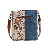 FLORA denim schoudertas met bloemenprint
