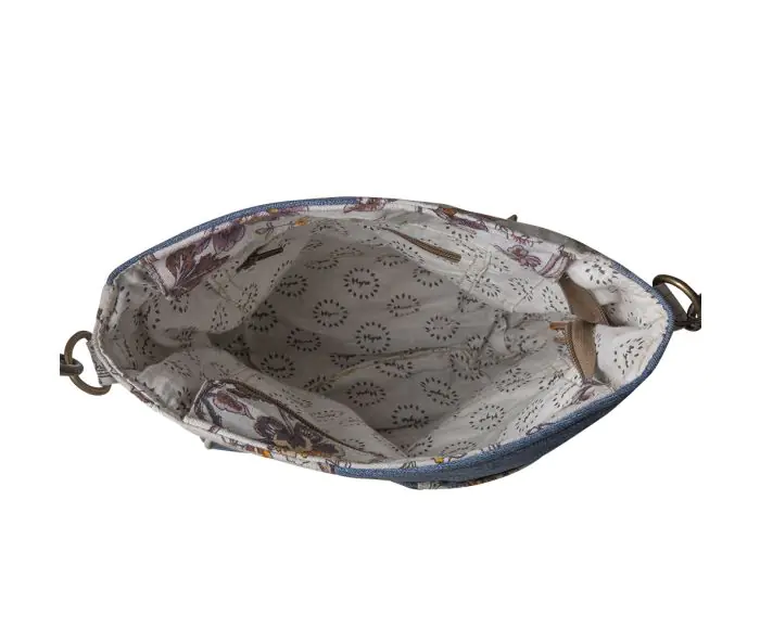 FLORA denim schoudertas met bloemenprint