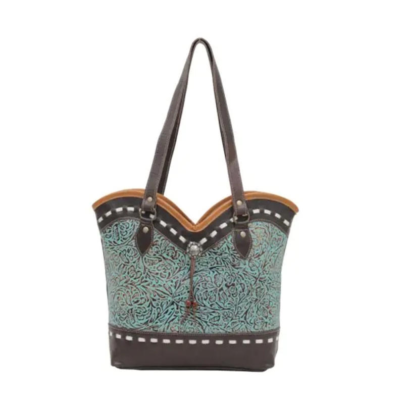 BLUE leren schoudertas turquoise bruin