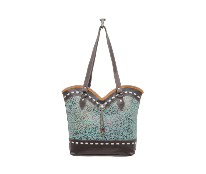 BLUE leren schoudertas turquoise bruin
