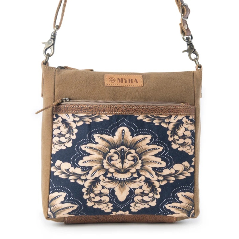 CREST NAVY crossbody tas met bloemprint blauw bruin
