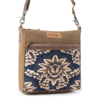 CREST NAVY crossbody tas met bloemprint blauw bruin