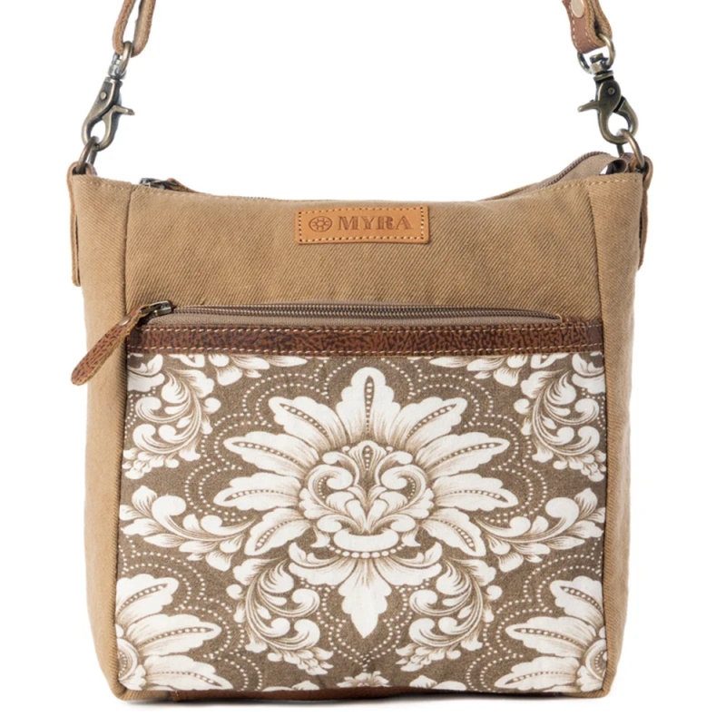 CREST OLIVE crossbody tas met bloemprint olijfkleur bruin
