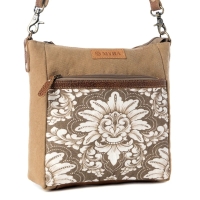 CREST OLIVE crossbody tas met bloemprint olijfkleur bruin