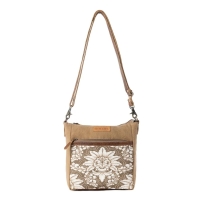 CREST OLIVE crossbody tas met bloemprint olijfkleur bruin