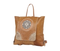 INDIAN bruine rugzak leer, canvas en koeienhuid