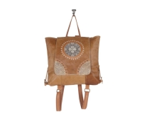 INDIAN bruine rugzak leer, canvas en koeienhuid