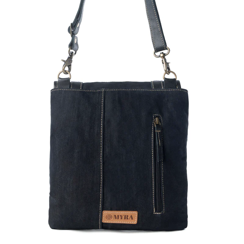 DUSTY BLACK zwart denim schoudertas met leerdetails