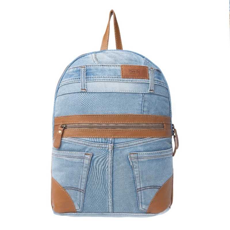 JANESA denim rugtas met leer