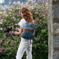 JANESA denim rugtas met leer
