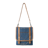 DUSTY BLUE blauwe denim schoudertas met leeraccenten