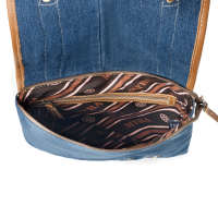 DUSTY BLUE blauwe denim schoudertas met leeraccenten