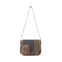 OUTLAW COPPER TAN schoudertas canvas en handbewerkt leer