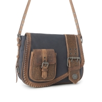OUTLAW COPPER TAN schoudertas canvas en handbewerkt leer