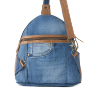 BANDIT BLUE denim schoudertas met leer